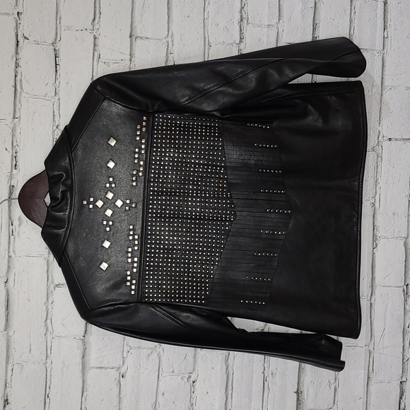 Nour Hammour Vista Studded Fringe Leather Jacket in Black - NWT - Picture 5 of 10